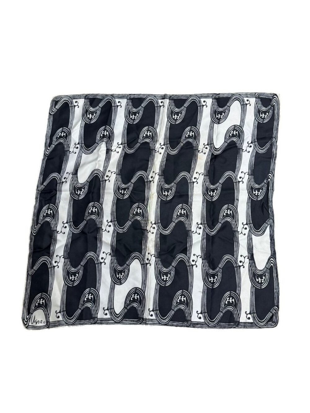 Geometric Abstract Black & White Vera Silk Scarf 26" Square Vintage Wrap READ